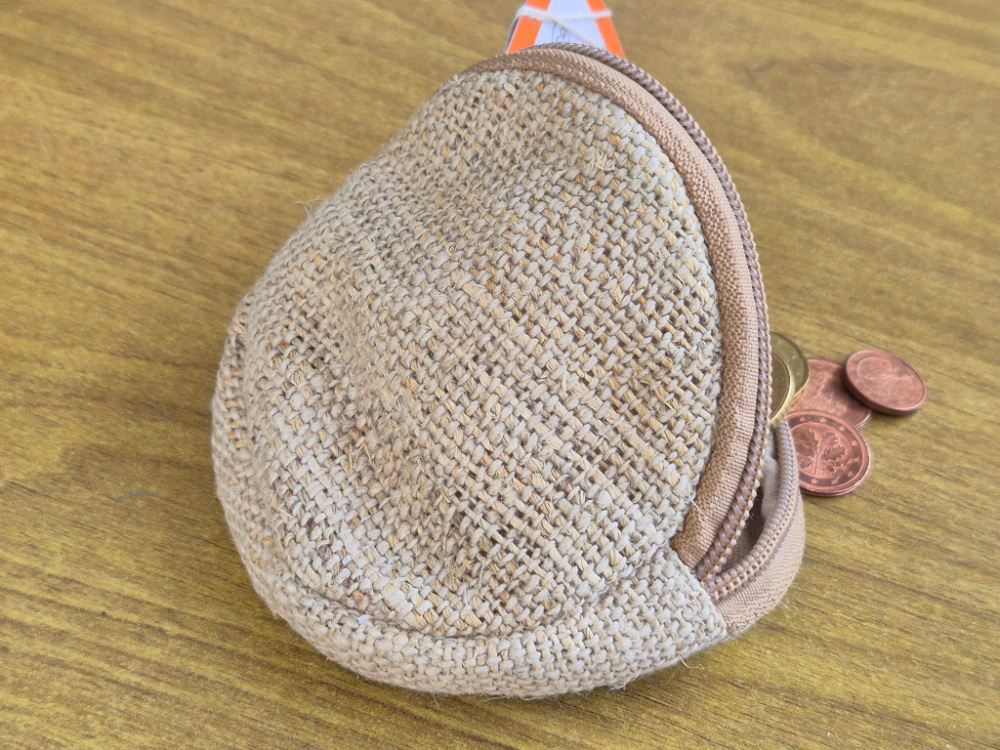 Preview: Runder Münzbeutel aus Hanfgewebe | Handgefertigt von Local Women’s Handicraft (LWH), Nepal